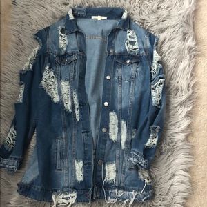 Long Denim Distressed Jacket